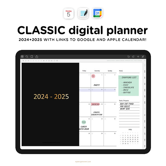 LIWO Digital Planner with links to Google and Apple Calendar 2024-2025